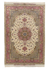 32593 Persian Rug Tabriz Handmade Area Traditional 6'7'' x 9'9'' -7x10- Whites Beige Pink Naghsh Floral Design