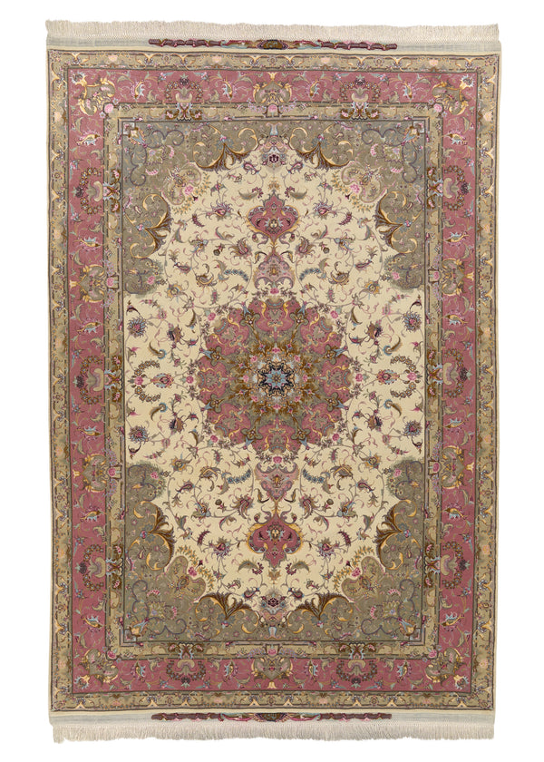 32593 Persian Rug Tabriz Handmade Area Traditional 6'7'' x 9'9'' -7x10- Whites Beige Pink Naghsh Floral Design
