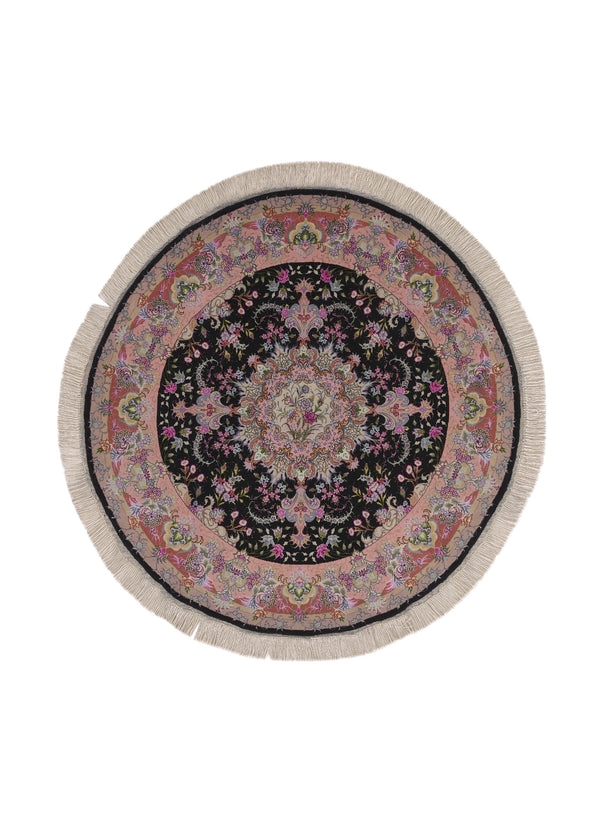 32603 Persian Rug Tabriz Handmade Round Traditional 5'0'' x 5'0'' -5x5- Pink Black Floral Naghsh Design