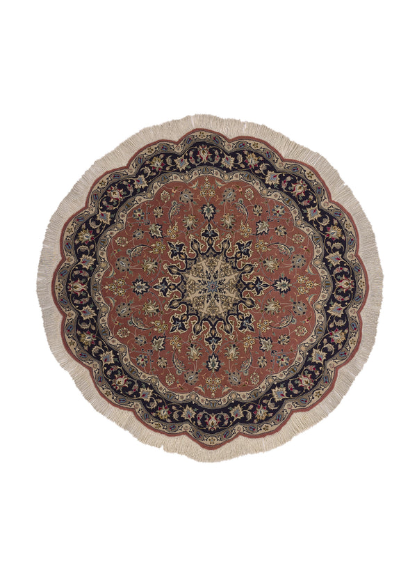 32604 Persian Rug Tabriz Handmade Round Traditional 4'10'' x 4'10'' -5x5- Pink Floral Design