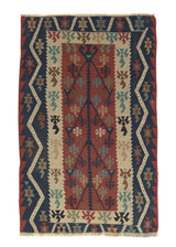 32608 Oriental Rug Turkish Handmade Area Tribal 3'7'' x 5'9'' -4x6- Red Whites Beige Geometric Tree of Life Design