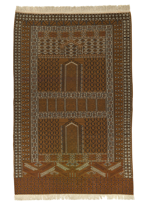 32612 Oriental Rug Pakistani Handmade Area Tribal 4'1'' x 6'2'' -4x6- Brown Orange Bokhara Prayer Rug Design