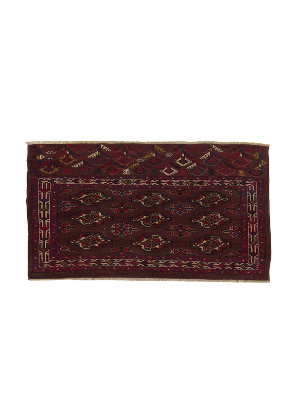 32627 Persian Rug Yamoud Handmade Area Antique Tribal 2'6'' x 4'2'' -3x4- Brown Red Bokhara Design