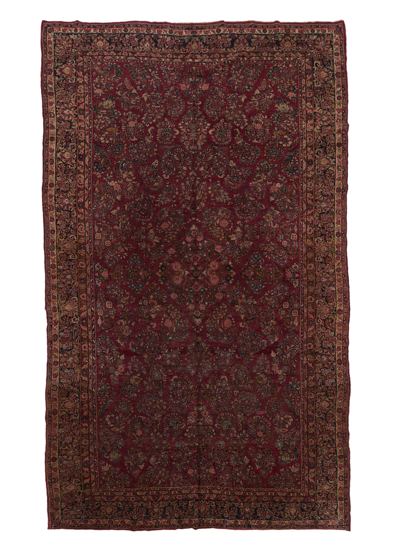 32643 Persian Rug Sarouk Handmade Area Traditional Vintage 10'6'' x 17'6'' -11x18- Red Floral Design