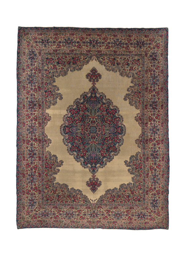 32647 Persian Rug Kerman Handmade Area Antique Traditional 8'10'' x 11'8'' -9x12- Whites Beige Blue Pink Open Field Floral Design