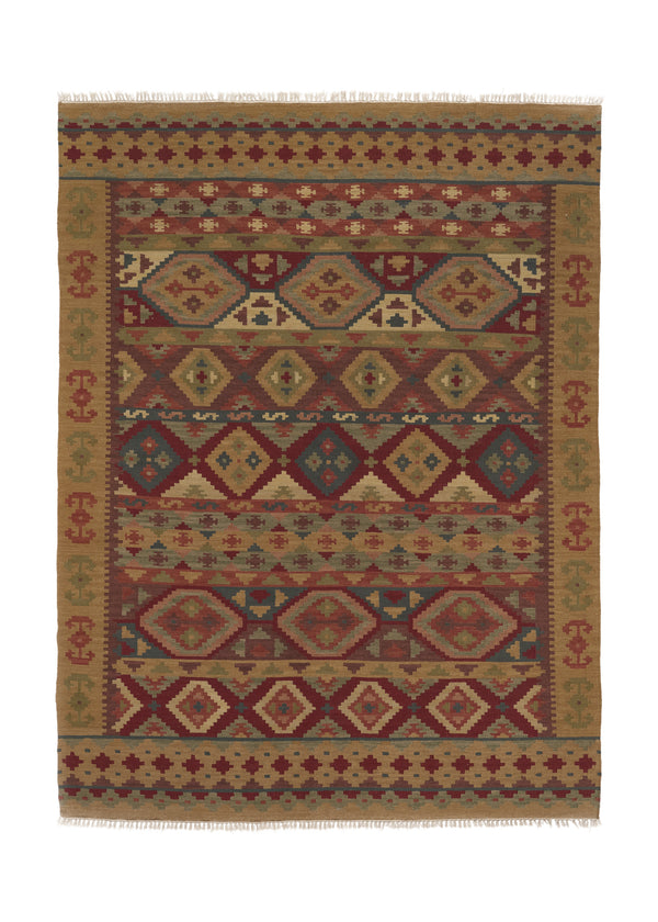 32668 Oriental Rug Indian Handmade Area Tribal 9'0'' x 12'0'' -9x12- Multi-color Red Whites Beige Dhurrie Design