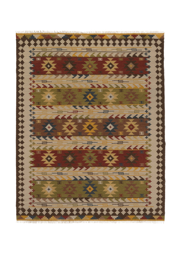 32669 Oriental Rug Indian Handmade Area Tribal 9'0'' x 12'0'' -9x12- Multi-color Green Dhurrie Design