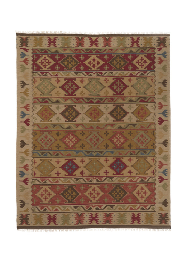 32670 Oriental Rug Indian Handmade Area Tribal 9'0'' x 12'0'' -9x12- Multi-color Whites Beige Dhurrie Design