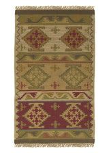 32673 Oriental Rug Indian Handmade Area Tribal 3'0'' x 5'0'' -3x5- Green Geometric Dhurrie Design