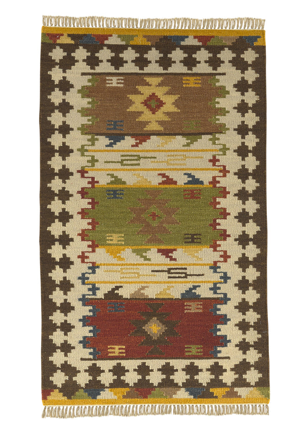 32675 Oriental Rug Indian Handmade Area Tribal 3'0'' x 5'0'' -3x5- Multi-color Geometric Dhurrie Design