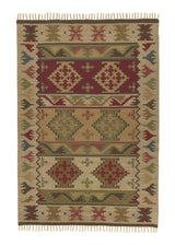 32676 Oriental Rug Indian Handmade Area Tribal 4'0'' x 6'0'' -4x6- Whites Beige Green Kilim Design
