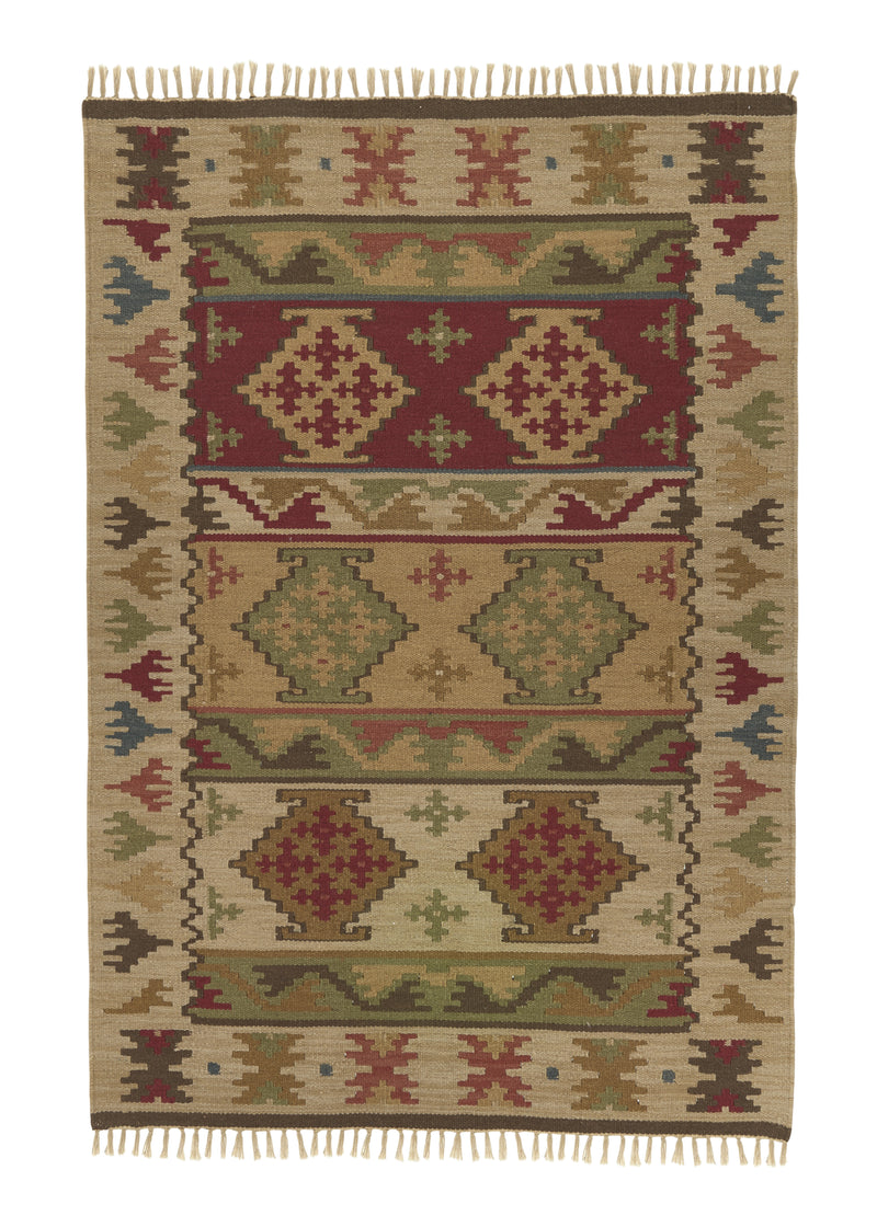 32676 Oriental Rug Indian Handmade Area Tribal 4'0'' x 6'0'' -4x6- Whites Beige Green Kilim Design