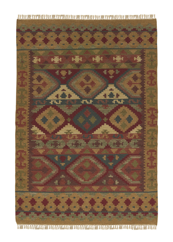 32679 Oriental Rug Indian Handmade Area Tribal 4'0'' x 6'0'' -4x6- Yellow Gold Kilim Dhurrie Design