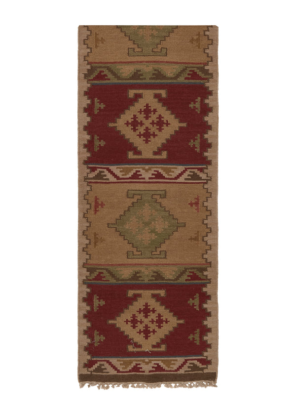 32680 Oriental Rug Indian Handmade Runner Transitional Tribal 2'6" x 10'0" -3x10- Multi-color Dhurrie Geometric Design