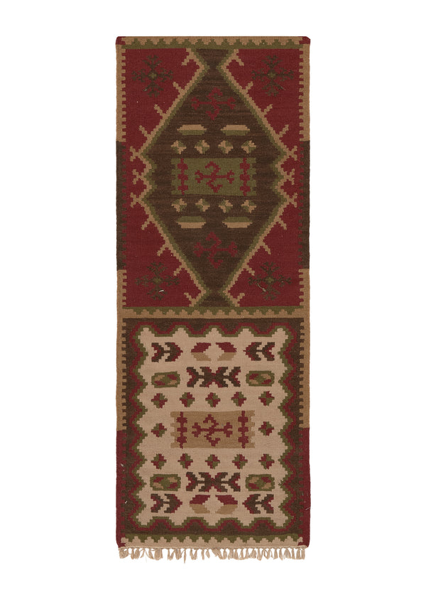 32682 Oriental Rug Indian Handmade Runner Tribal 2'6'' x 10'0'' -3x10- Multi-color Dhurrie Geometric Design