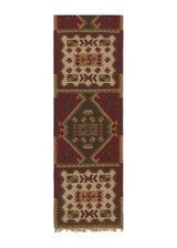 32685 Oriental Rug Indian Handmade Runner Tribal 2'6'' x 12'0'' -3x12- Red Dhurrie Geometric Design