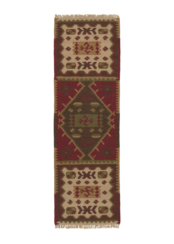 32688 Oriental Rug Indian Handmade Runner Tribal 2'6'' x 8'0'' -3x8- Multi-color Dhurrie Geometric Design
