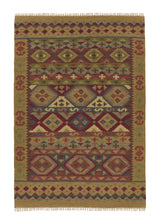 32691 Oriental Rug Indian Handmade Area Tribal 5'7'' x 7'10'' -6x8- Yellow Gold Multi-color Geometric Dhurrie Design