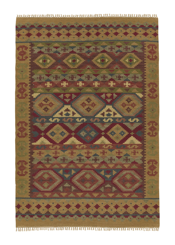32691 Oriental Rug Indian Handmade Area Tribal 5'7'' x 7'10'' -6x8- Yellow Gold Multi-color Geometric Dhurrie Design