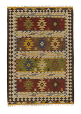 32695 Oriental Rug Indian Handmade Area Tribal 6'0'' x 9'0'' -6x9- Whites Beige Brown Multi-color Geometric Dhurrie Design