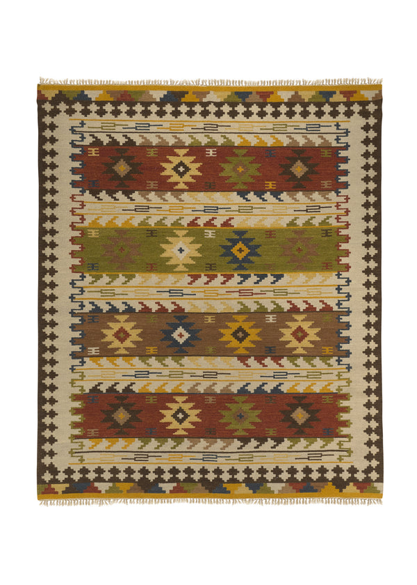 32696 Oriental Rug Indian Handmade Area Tribal 8'0'' x 10'0'' -8x10- Multi-color Geometric Dhurrie Design