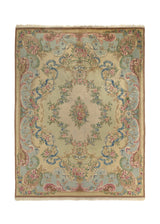 32707 Oriental Rug Indian Handmade Area Traditional 8'0'' x 10'0'' -8x10- Whites Beige Floral Carved Design