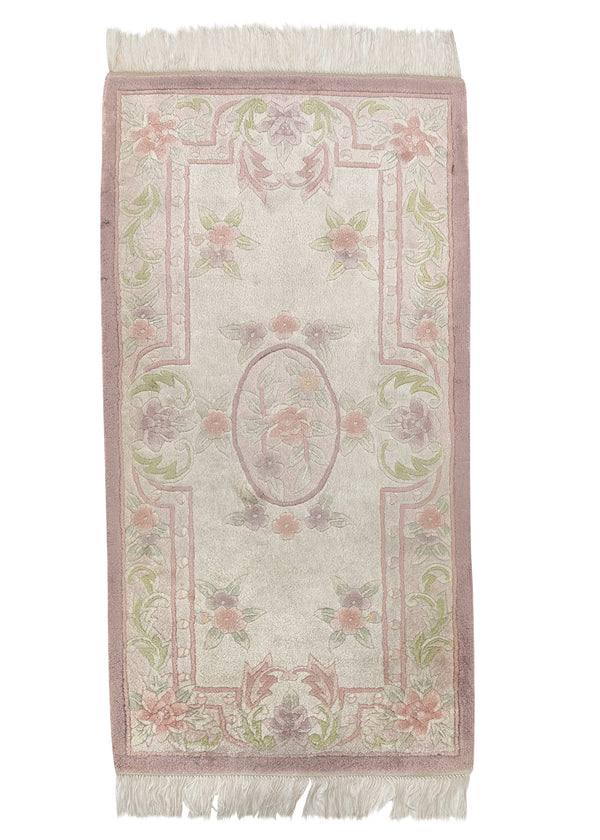 32709 Oriental Rug Chinese Handmade Area Traditional 2'1'' x 4'0'' -2x4- Pink Whites Beige Sculptured Nichols Design