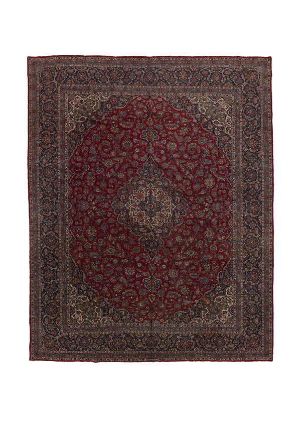 32714 Persian Rug Kashan Handmade Area Traditional 12'2'' x 15'8'' -12x16- Red Blue Toranj Mehrab Floral Design