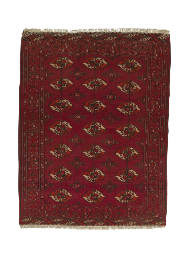 32772 Persian Rug Turkmen Handmade Area Tribal 3'8'' x 4'9'' -4x5- Red Bokhara Design