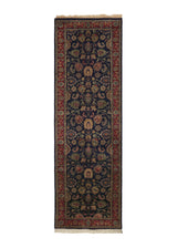 32803 Oriental Rug Indian Handmade Runner Traditional 2'7'' x 8'1'' -3x8- Blue Red Floral Design