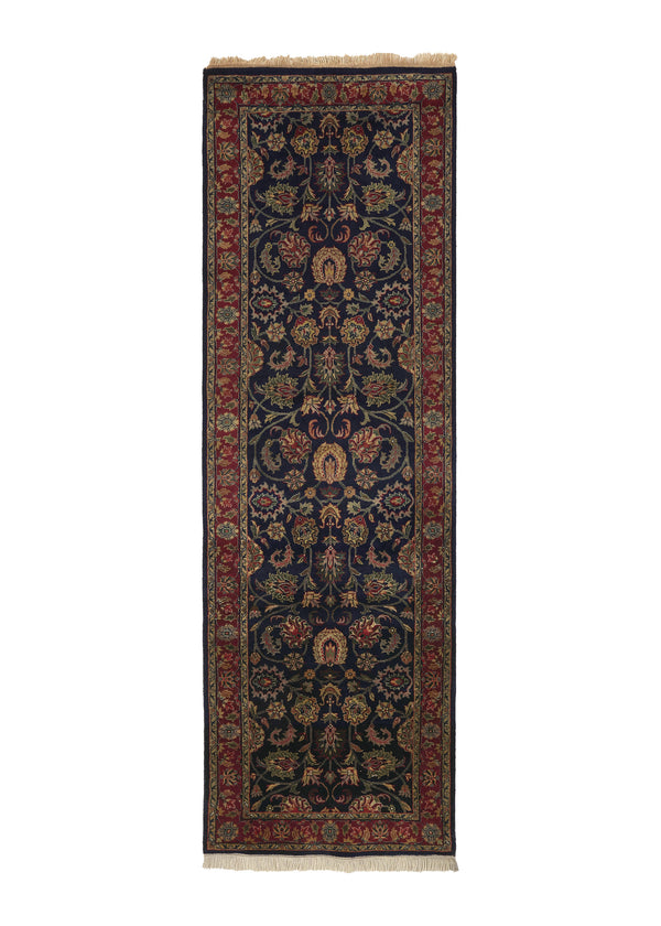 32803 Oriental Rug Indian Handmade Runner Traditional 2'7'' x 8'1'' -3x8- Blue Red Floral Design