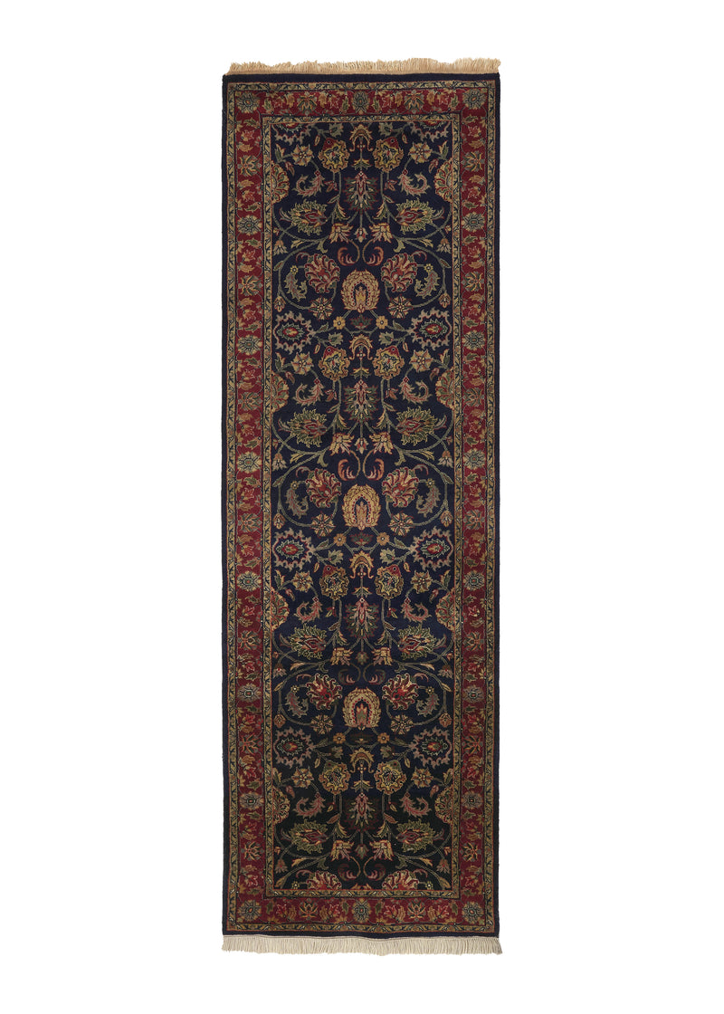32803 Oriental Rug Indian Handmade Runner Traditional 2'7'' x 8'1'' -3x8- Blue Red Floral Design