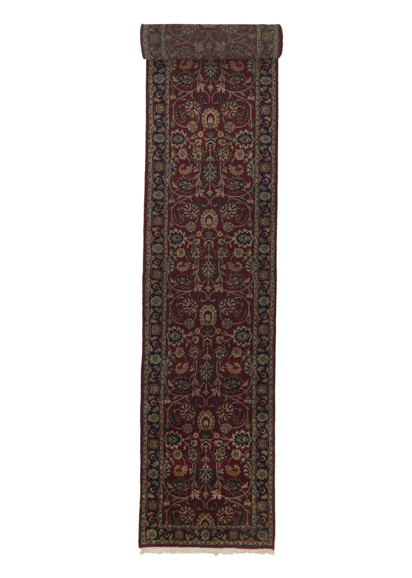 32805 Oriental Rug Indian Handmade Runner Traditional 2'6'' x 19'1'' -3x19- Red Blue Floral Design
