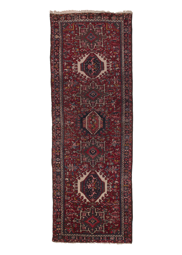32822 Persian Rug Gharajeh Handmade Runner Tribal 3'9'' x 10'7'' -4x11- Red Geometric Design