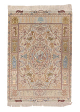 32850 Persian Rug Tabriz Handmade Area Traditional 4'10'' x 6'10'' -5x7- Whites Beige Yellow Gold Pictorial Historical Gharaji Design