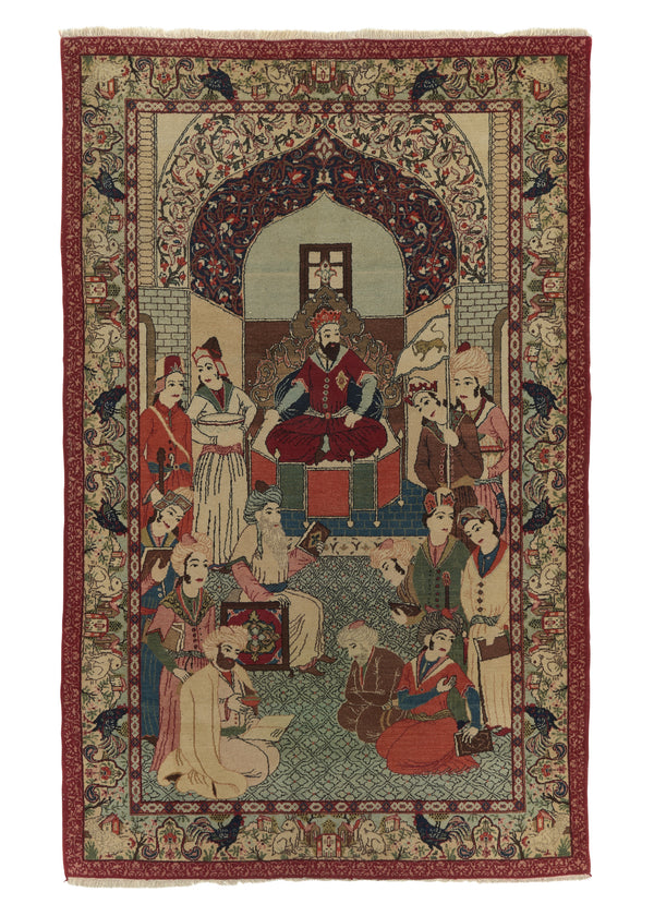 32931 Persian Rug Kashan Handmade Area Traditional 4'9'' x 6'2'' -5x6- Multi-color Whites Beige Pictorial Design