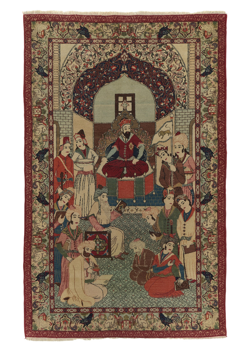 32931 Persian Rug Kashan Handmade Area Traditional 4'9'' x 6'2'' -5x6- Multi-color Whites Beige Pictorial Design