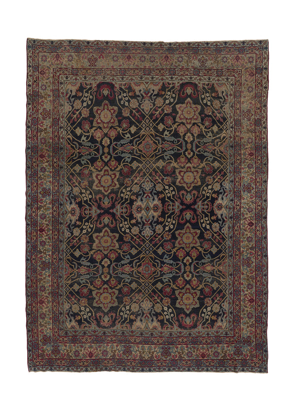 32937 Persian Rug Lavar Kerman Handmade Area Antique Traditional 9'4'' x 12'9'' -9x13- Blue Whites Beige Geometric Design