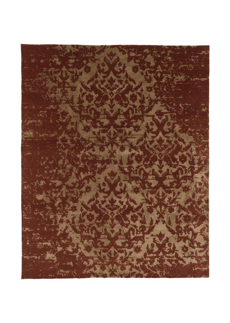 32956 Oriental Rug Indian Handmade Area Modern 7'11'' x 9'10'' -8x10- Orange Whites Beige Erased Abstract Design