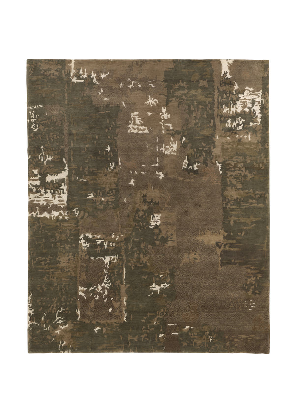 32959 Oriental Rug Indian Handmade Area Modern 8'1'' x 9'11'' -8x10- Brown Green Abstract Design