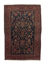 32961 Persian Rug Farahan Handmade Area Antique Traditional 4'4'' x 6'6'' -4x7- Blue Red Floral Design