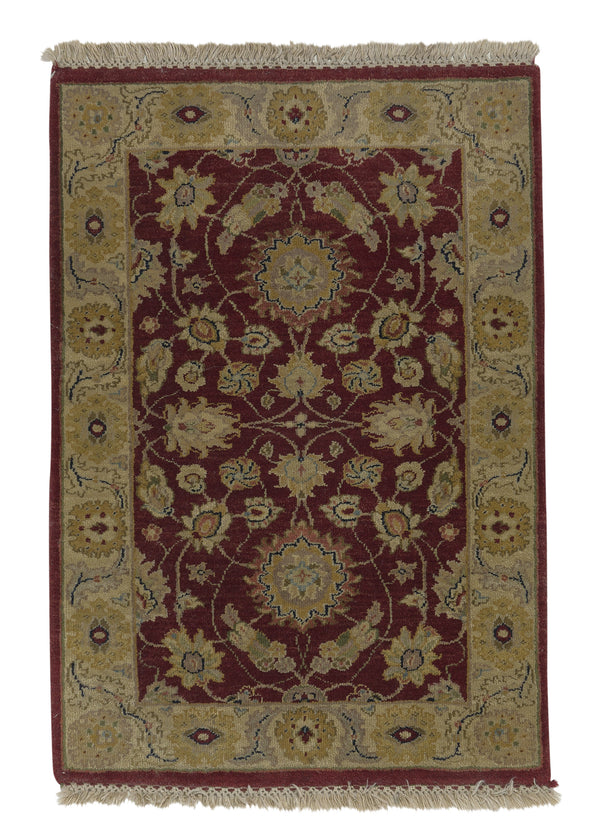 32979 Oriental Rug Indian Handmade Area Transitional 2'0'' x 2'11'' -2x3- Red Yellow Gold Floral Design