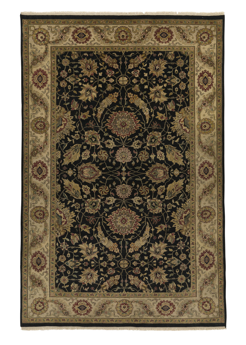 32990 Oriental Rug Indian Handmade Area Transitional 6'0'' x 9'3'' -6x9- Whites Beige Black Oushak Design