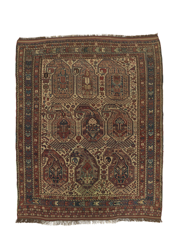 33006 Persian Rug Afshar Handmade Area Antique Tribal 4'4'' x 5'7'' -4x6- Whites Beige Paisley Boteh Design