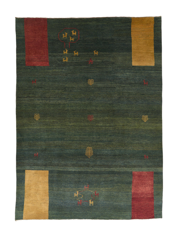 33008 Persian Rug Gabbeh Handmade Area Tribal 6'10'' x 9'0'' -7x9- Green Open Pictorial Design