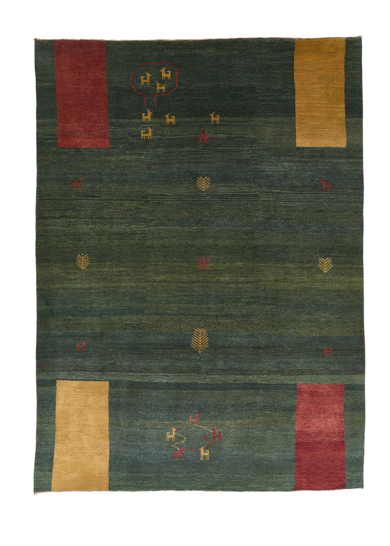 33008 Persian Rug Gabbeh Handmade Area Tribal 6'10'' x 9'0'' -7x9- Green Open Pictorial Design