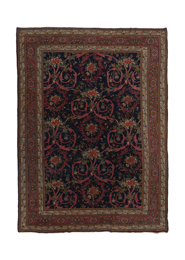 33009 Persian Rug Bijar Handmade Area Antique Traditional 8'7'' x 12'0'' -9x12- Black Pink Floral Gol Farang Design