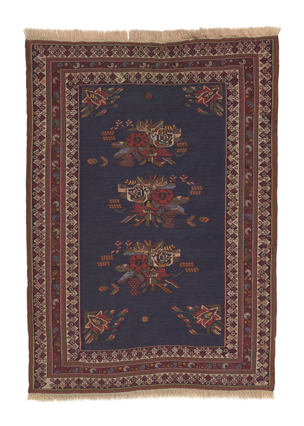 33016 Persian Rug Afshar Handmade Area Vintage Tribal 3'11'' x 5'5'' -4x5- Blue Brown Geometric Kilim Design