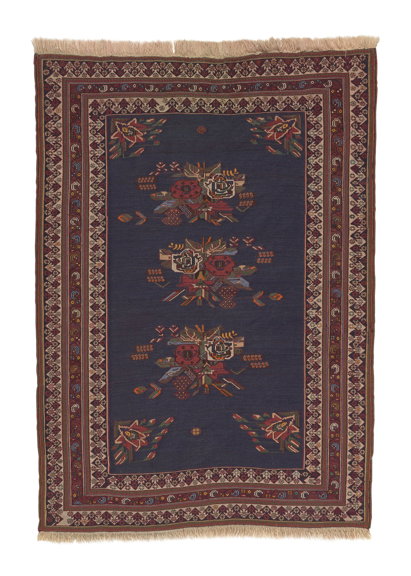 33016 Persian Rug Afshar Handmade Area Vintage Tribal 3'11'' x 5'5'' -4x5- Blue Brown Geometric Kilim Design