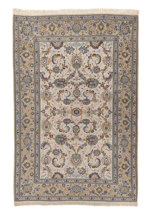 33042 Persian Rug Kashan Handmade Area Traditional 4'7'' x 6'10'' -5x7- Blue Whites Beige Yellow Gold Shah Abbasi Floral Design